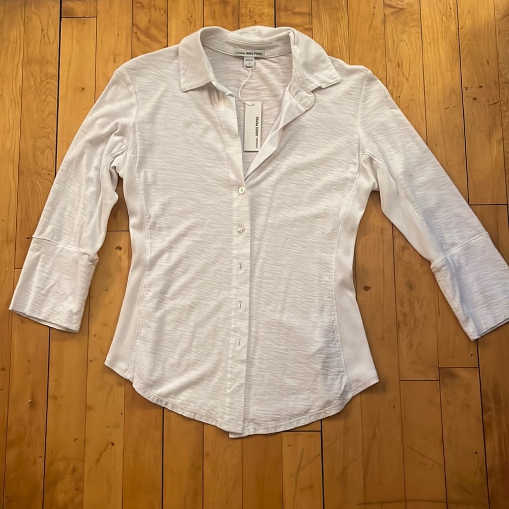 BNWT James Peres Standard Button Up White Shirt Size 1